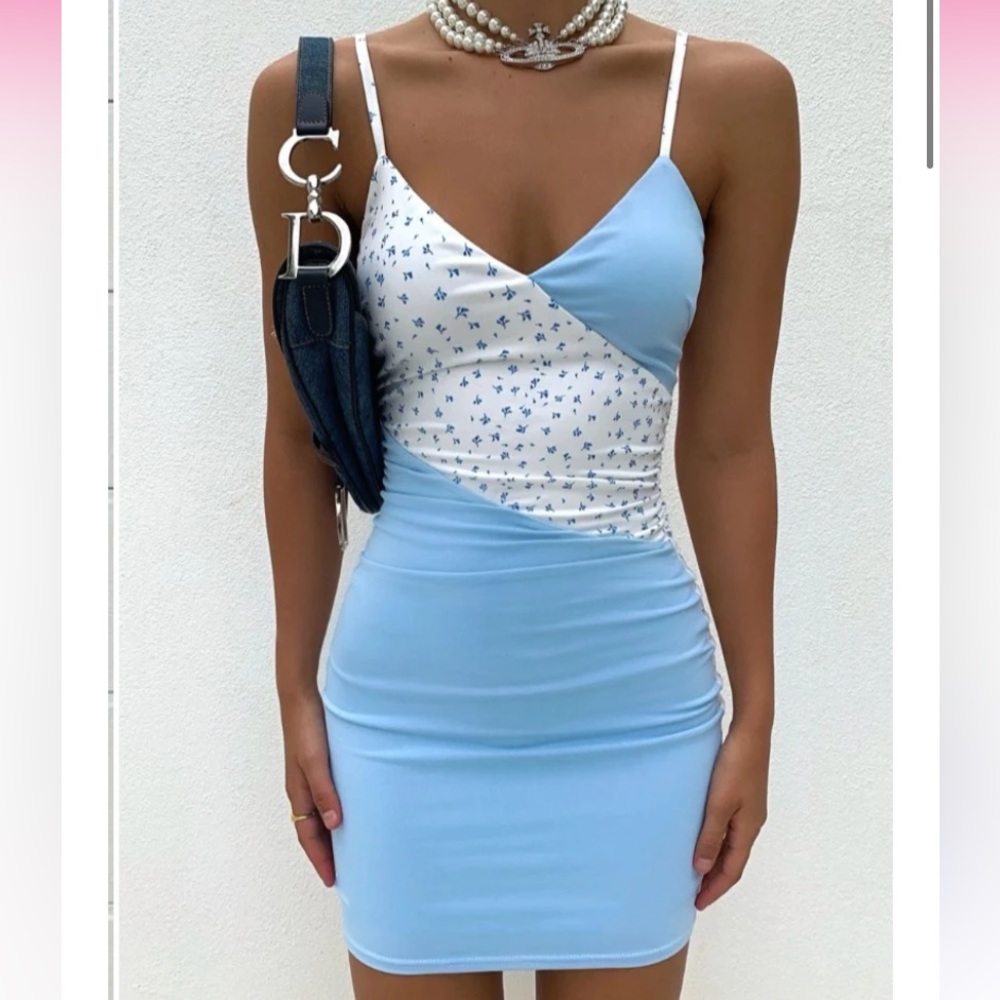 Tiger Mist Blue and White Floral Mini Dress